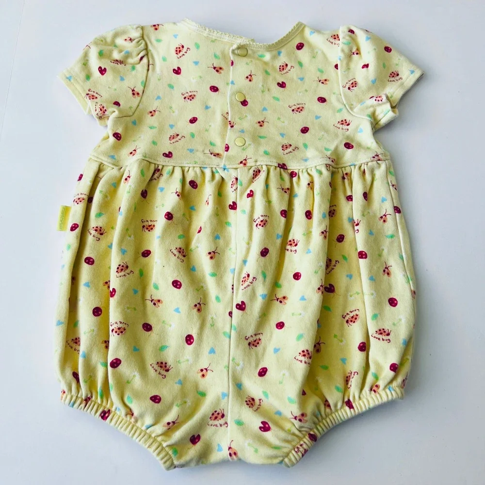 Vintage Carter's Love Bug Ladybug Bubble Romper 6-9M Yellow Cotton
